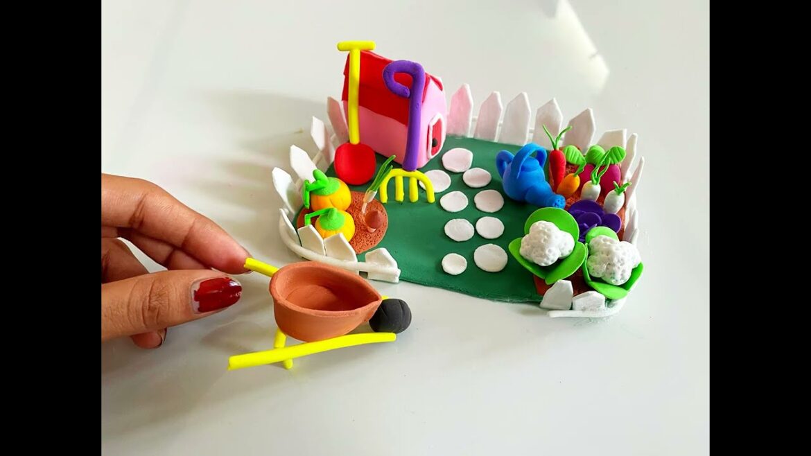 how to make Vegetable garden with clay with me-❤/Easy model crafts tutorial