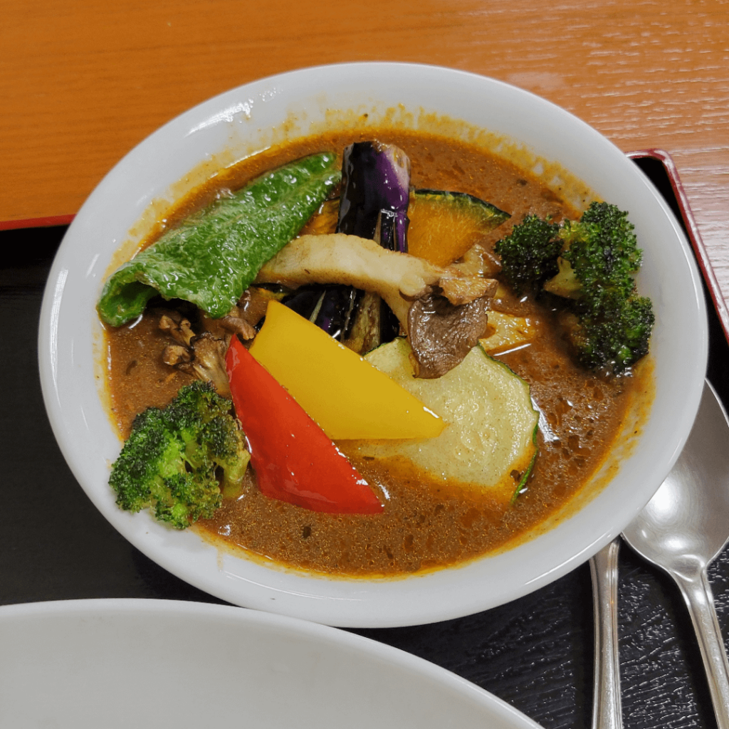 Very colorful soup curry in Hokkaido
