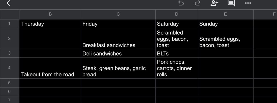 Camping Meal Plan