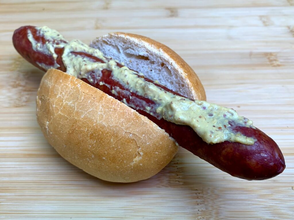 Homemade Debreziner on fresh made Brötchen