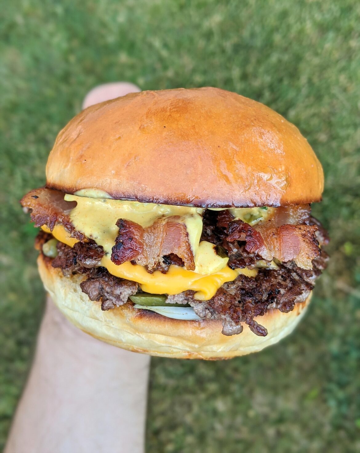 Bacon cheeseburger on homemade bun