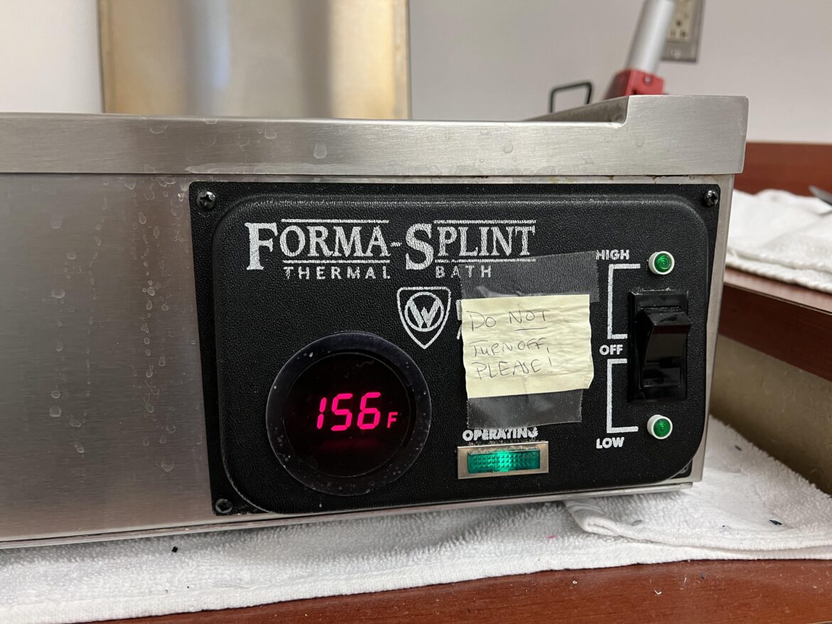 I went to have a splint put on, and they had this water bath thing. The lady looked at me funny when I said I should’ve brought a bag of chicken to put in there.