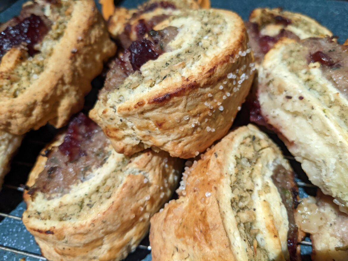 Chicken, stuffing & cranberry roll-ups