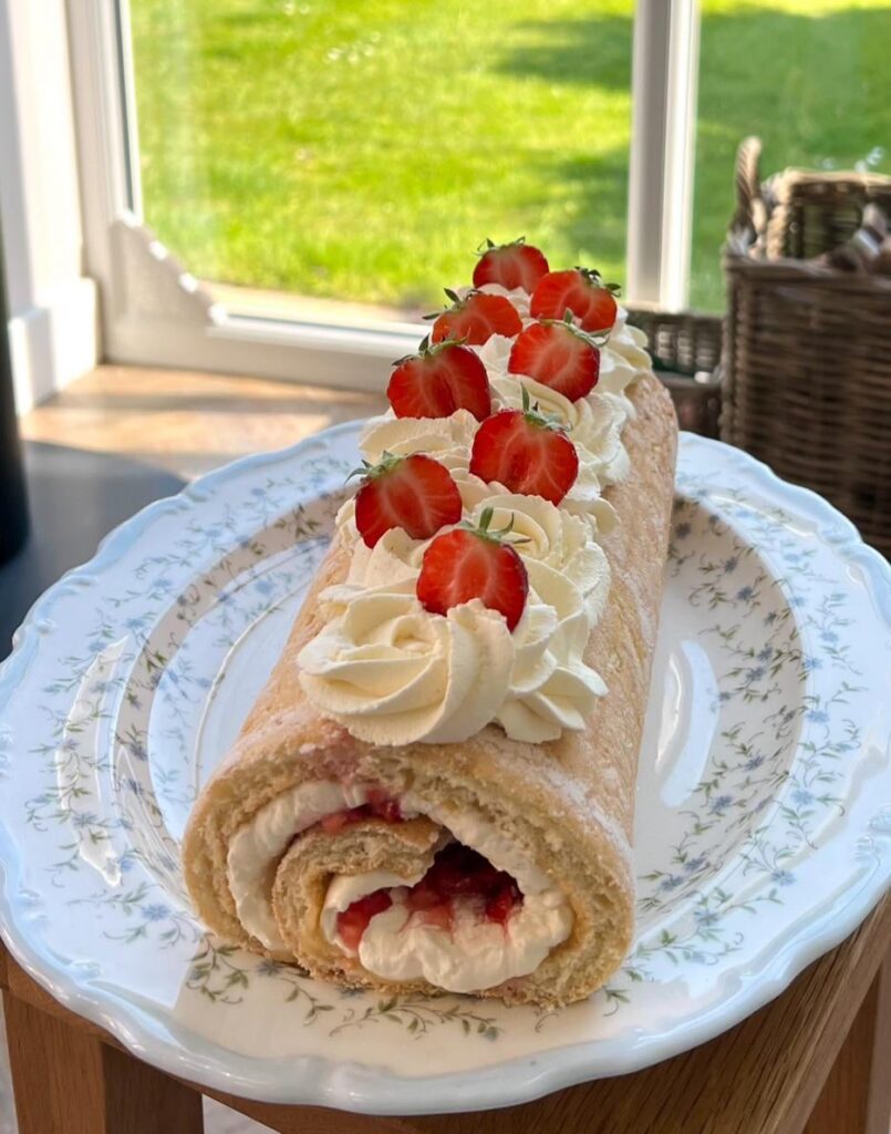 Lemon curd and strawberry Swiss roll