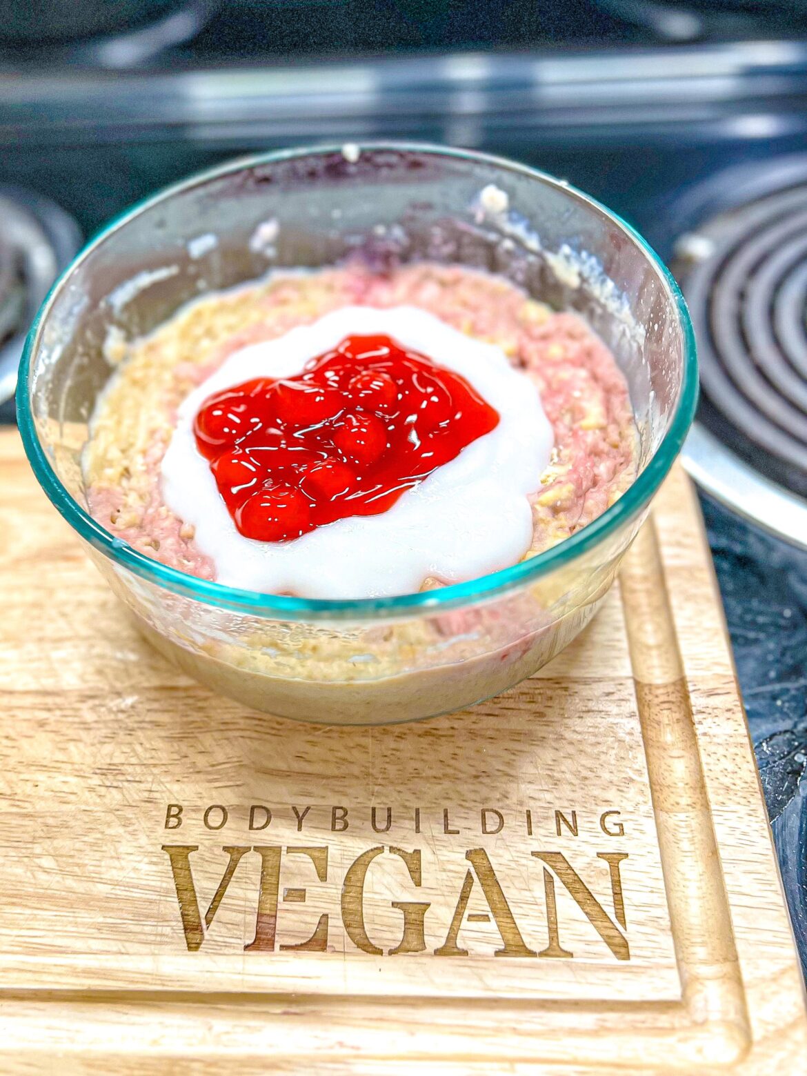 Delicious cherry pie cream of rice