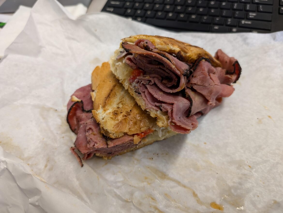 Pastrami melt from a local Italian import grocery