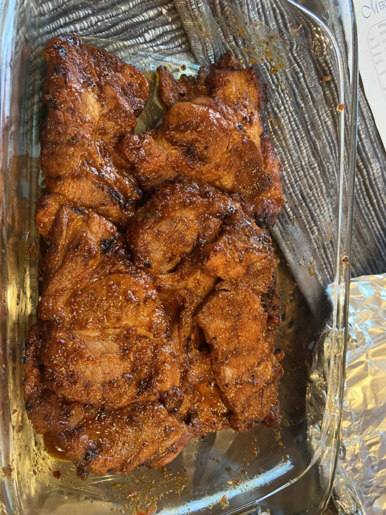 daeji bulgogi(spicy pork) and mung bean jelly barchan