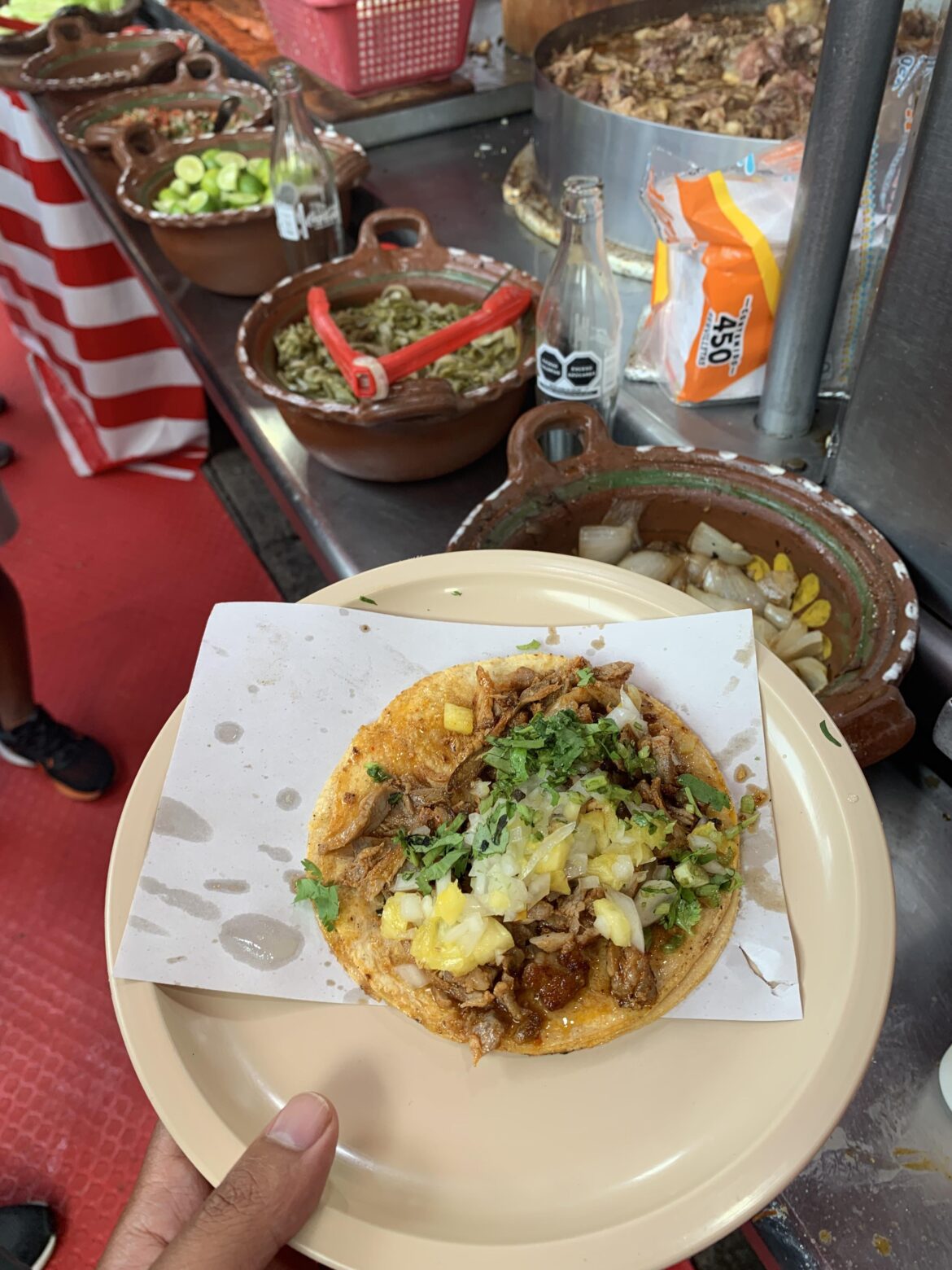 This al pastor taco in a stall in the Roma Norte neighborhood in Mexico City.