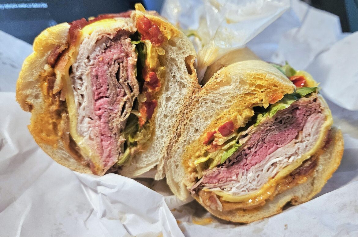 Roast beef, turkey, bacon, American cheese, lettuce, cherry pepper relish, chipotle mayo