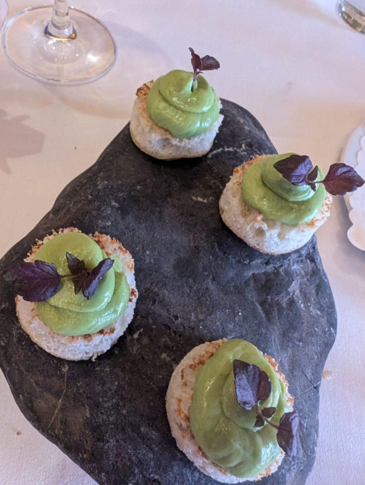 Appetizers served on a rock at a restaurant in Moorschach, Switzerland