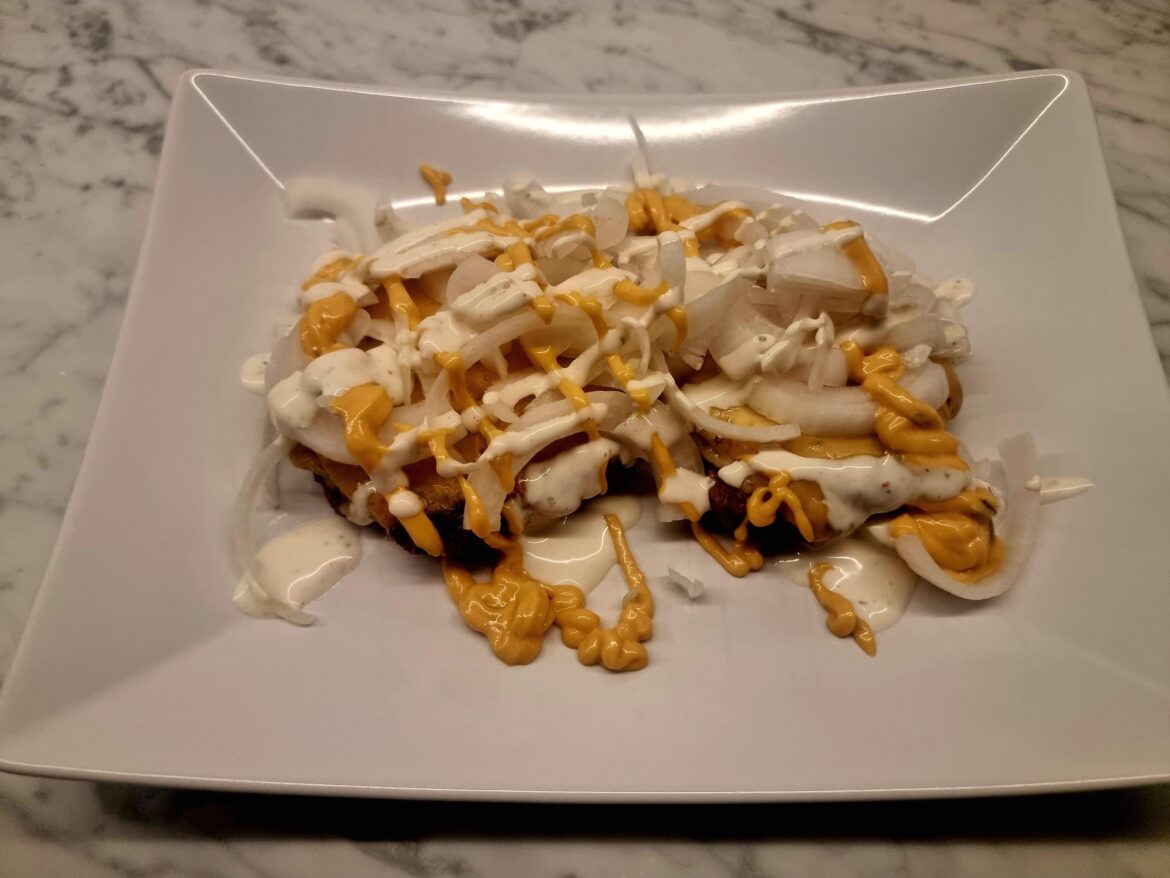 Had some leftover burgers but ran out of burger buns, added some white onions instead.