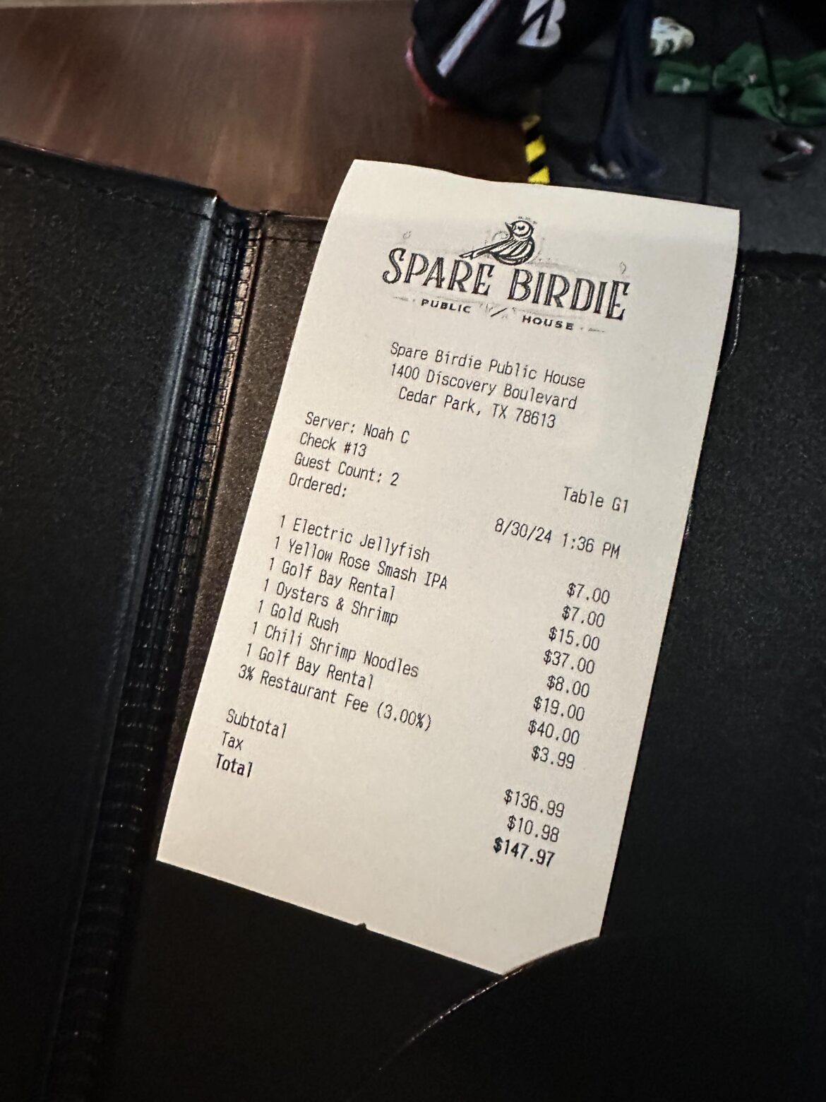 3% restaurant fee at spare birdie. Staff said it goes to owner