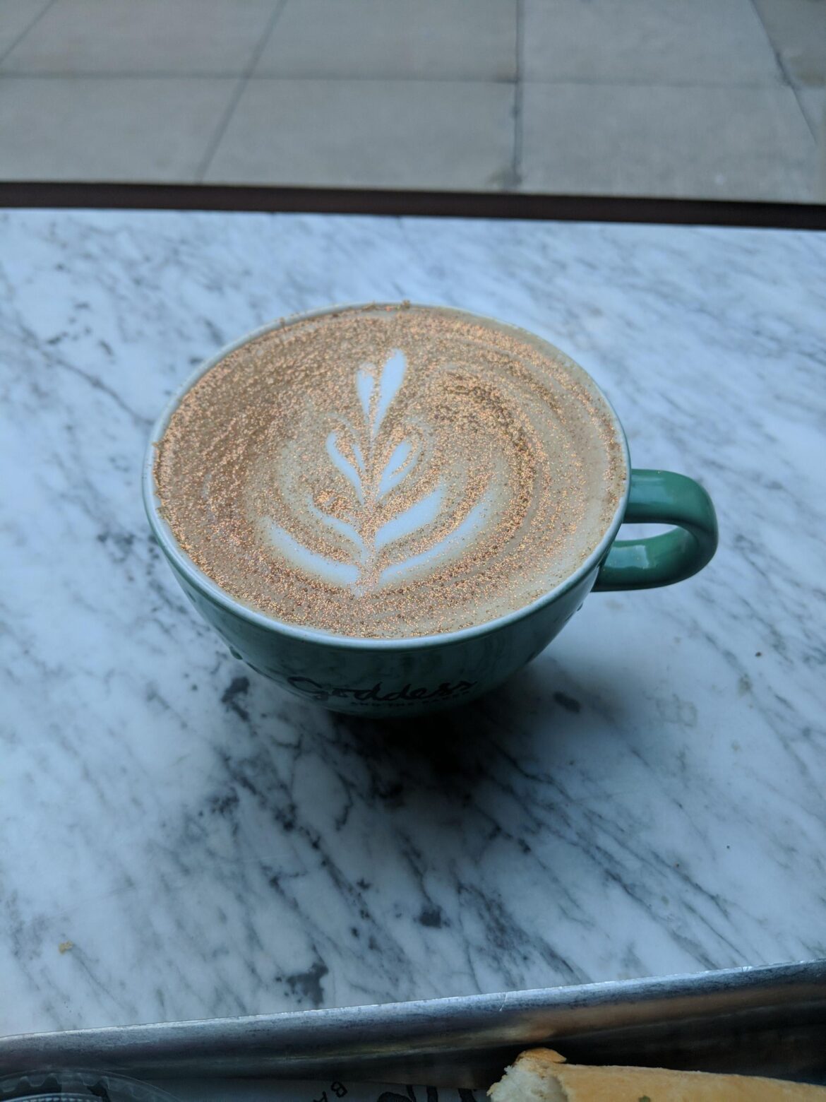 "Glitter Gold Latte" in Chicago. Doubled as free sparkly "lip gloss" after sipping lol