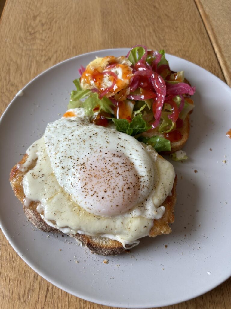 Schnitzel with melted cheese and egg sandwich