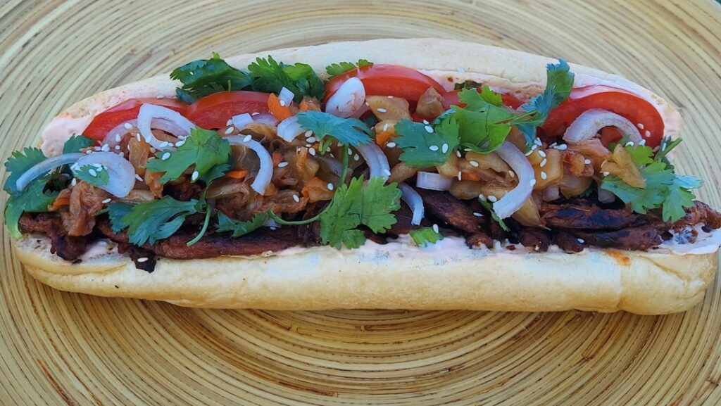 Bulgogi and kimchi sammie