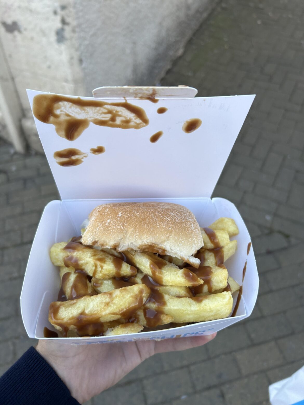 Chip Butty with Brown Sauce, Imrie’s Fish and Chip Shop, Leven Scotland…technically a sandwich!
