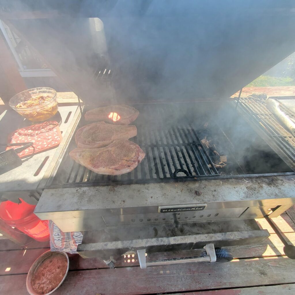 Ribeyes: cold smoked, sous vide, and seared on grill