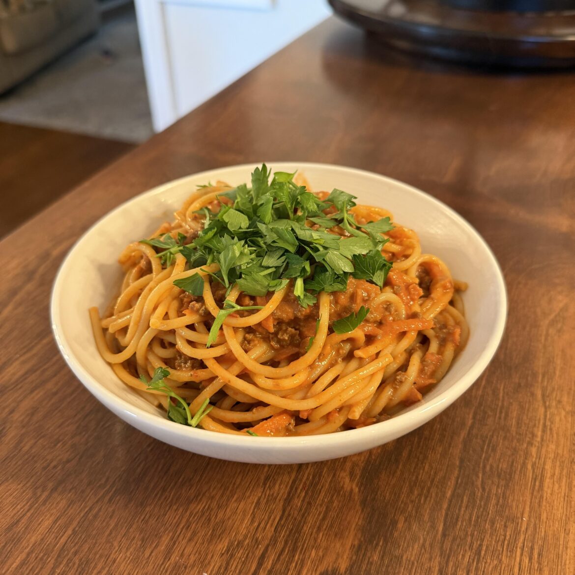 Spaghetti and Rose Beef Ragu