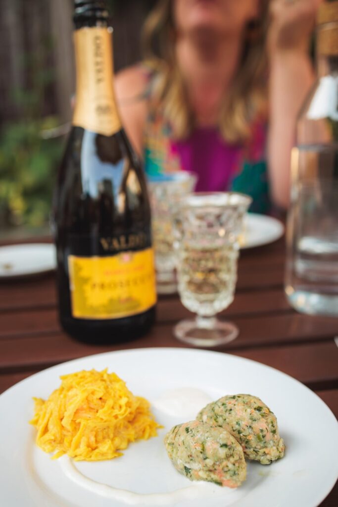 Gefilte fish, golden beet salad, horseradish creme fraiche