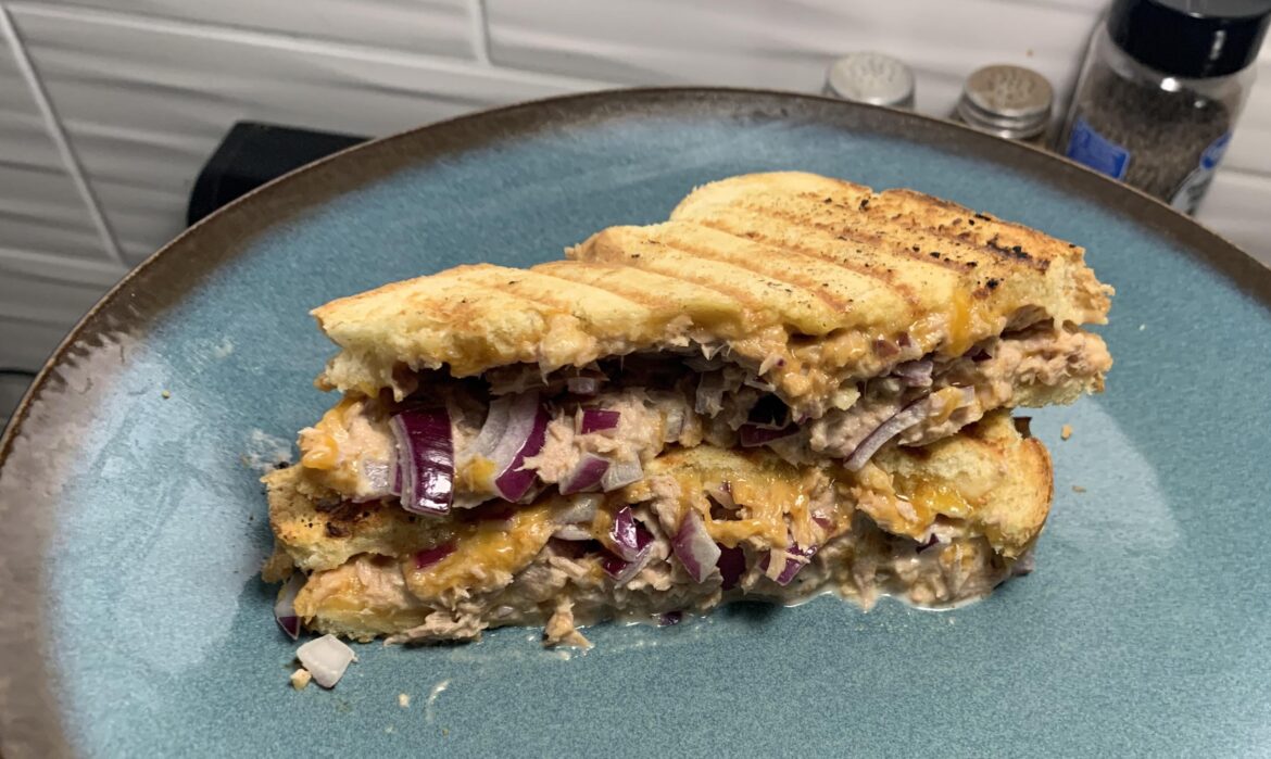 What was once a tuna melt collapsed under its own weight.