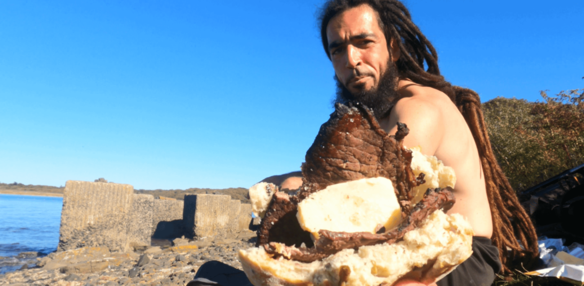 Cooking a steak on a stone