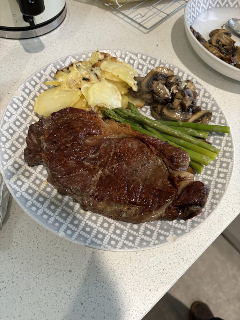 Reverse seared Irish sirloin and Hasselback Gratin