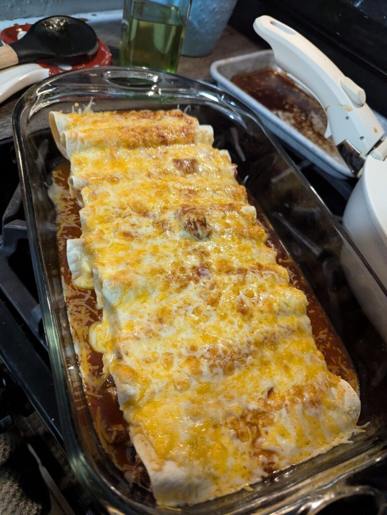 Cheesy chicken and black bean enchiladas