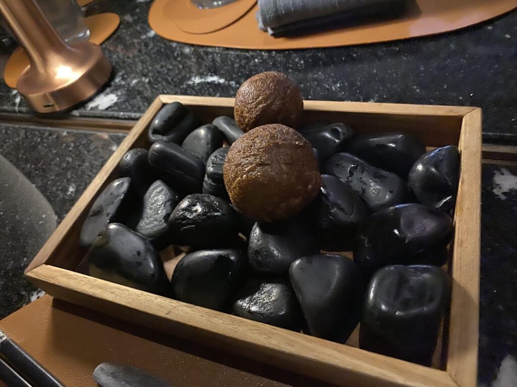 Got “haute cuisine” served to us on aquarium decor.