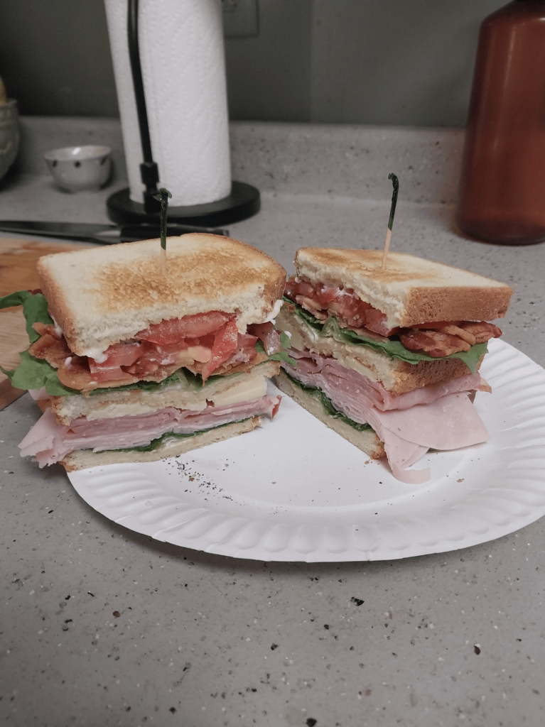 Not the best pic, but a turkey, ham and cheddar club