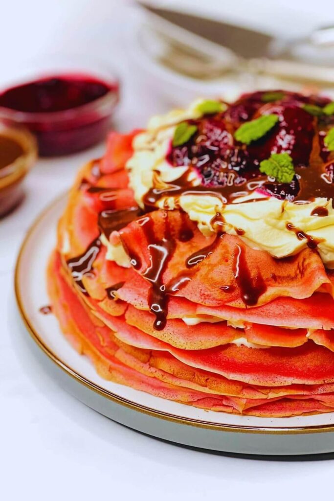 Berry and Cream Pink Crèpes Cake