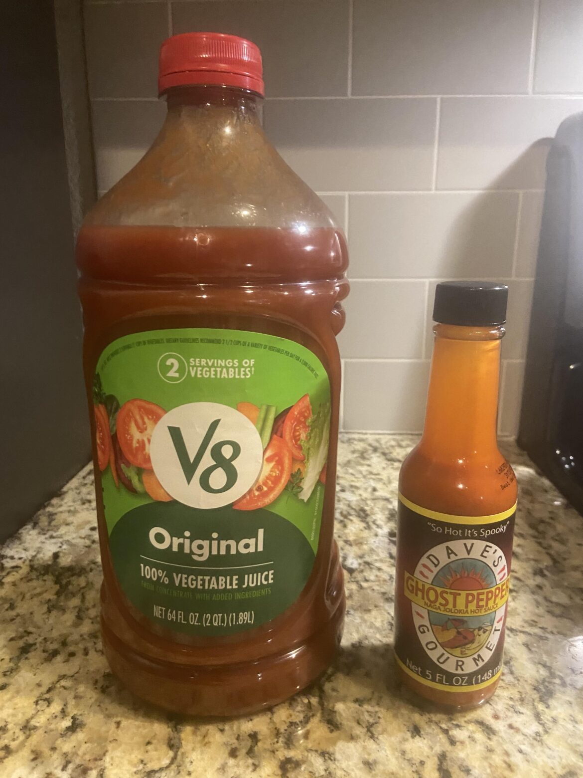 When your grocery store doesn’t stock Spicy V8, but they have a wicked hot sauce selection…