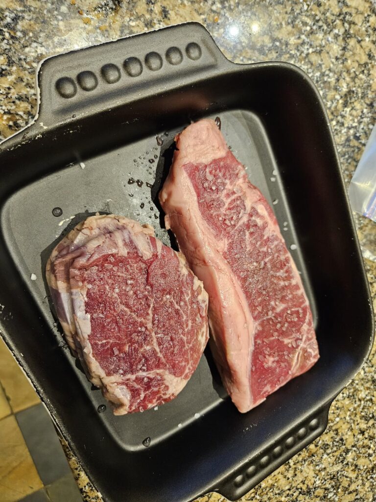Reverse sear tenderloin and striploin