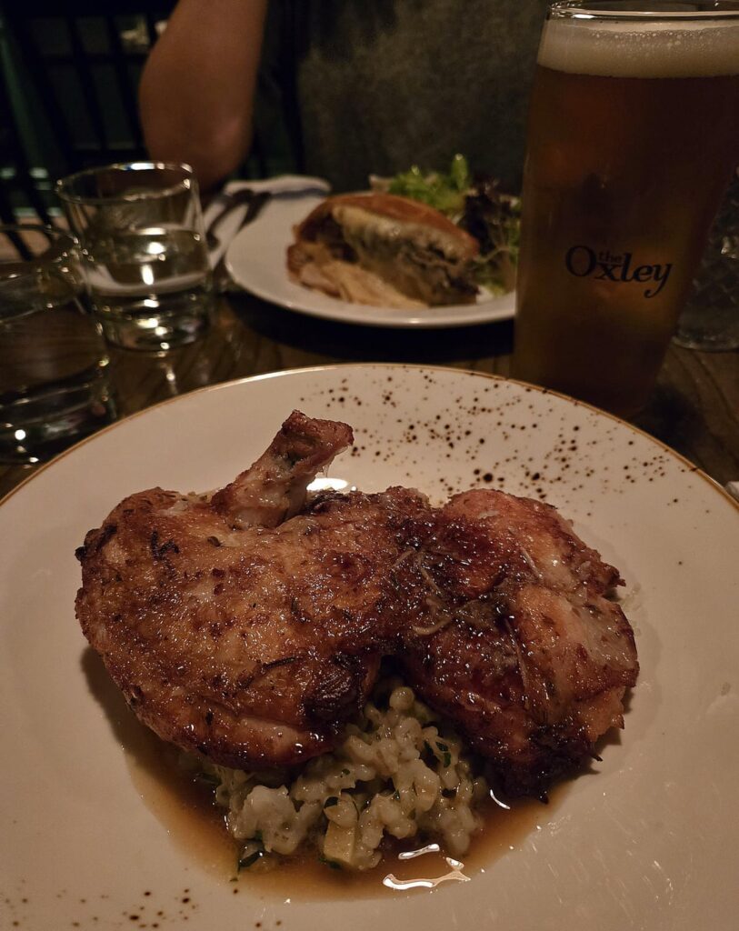 Manchego Crusted Brick Chicken and Mushroom & Potato Pithivier from The Oxley