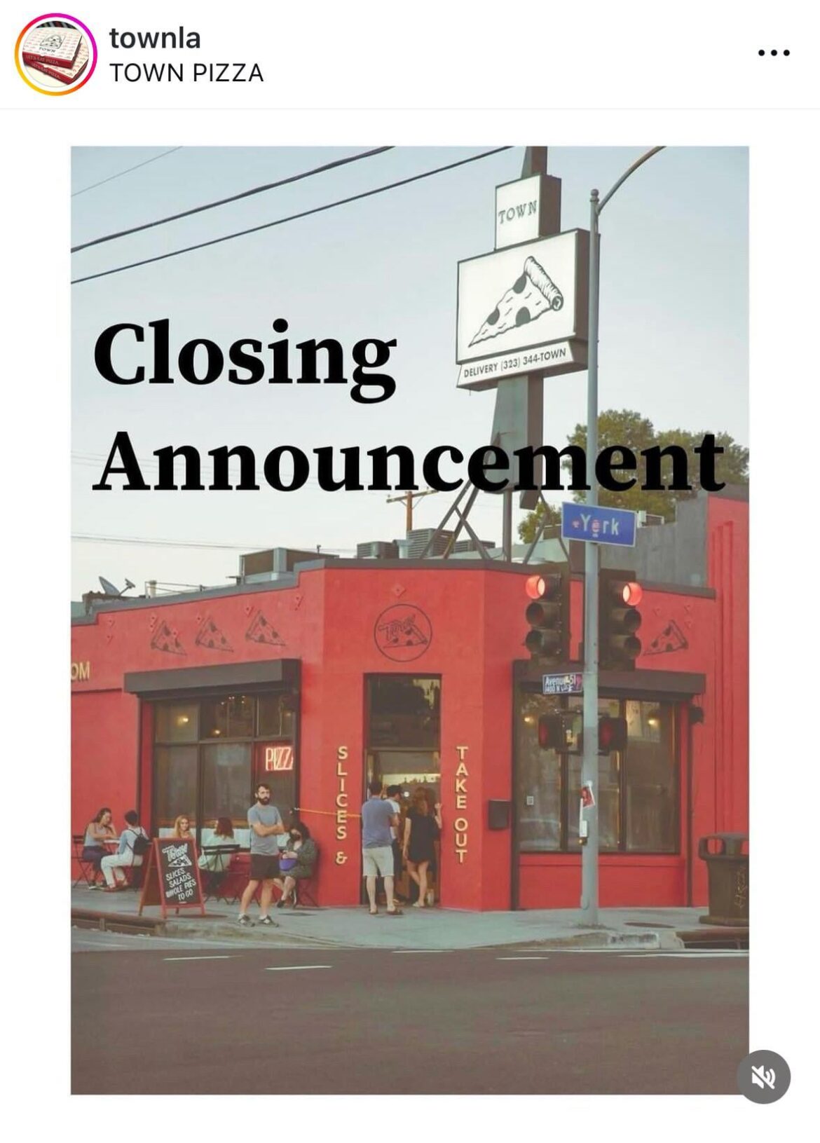 Town Pizza Closing as of September 7th