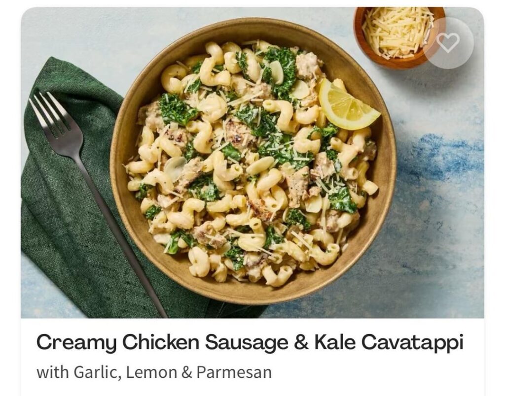 Creamy chicken sausage and kale cavatappi