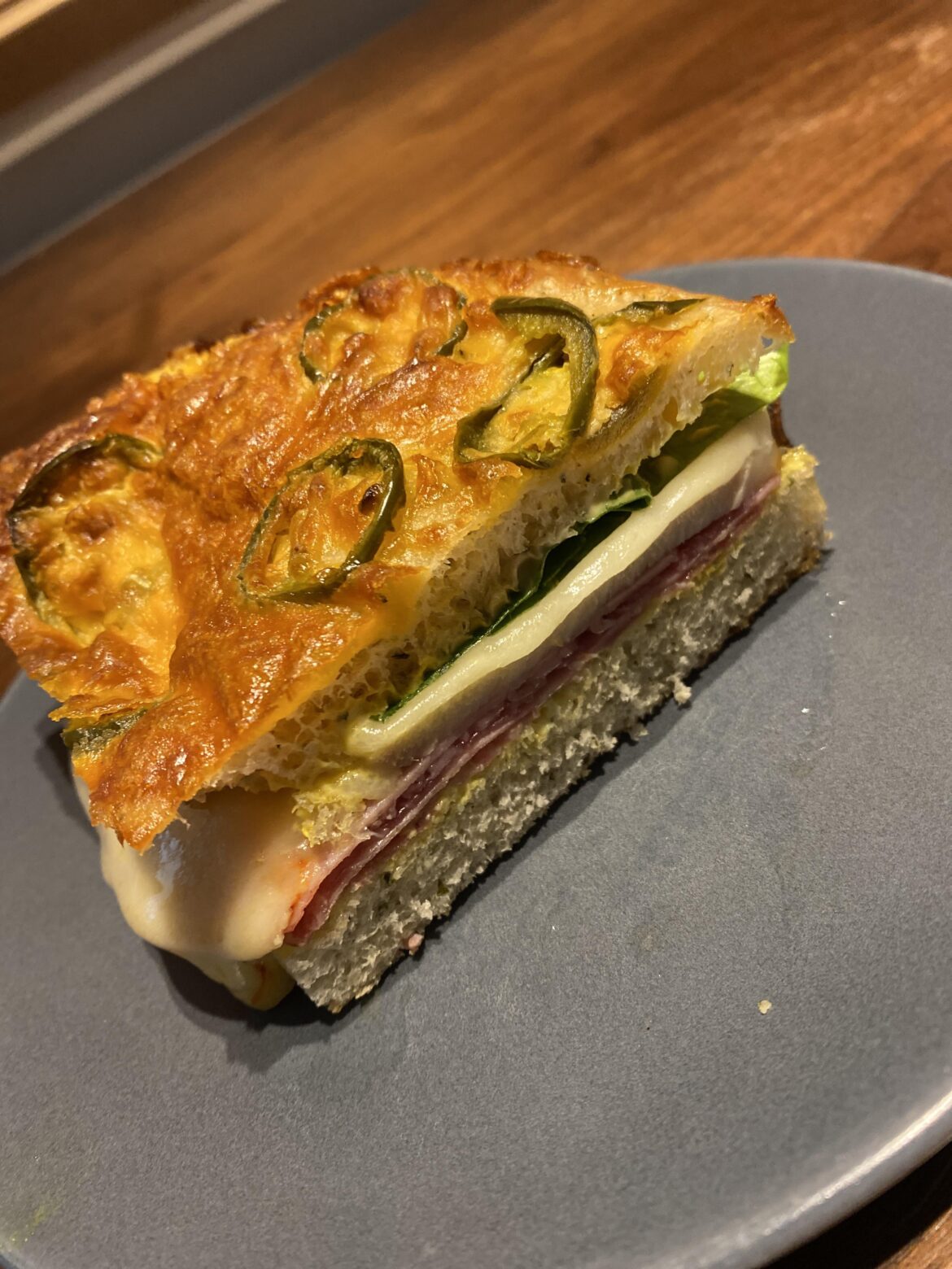 Sunday Football watching sandwich on Jalapeño Cheddar Focaccia.