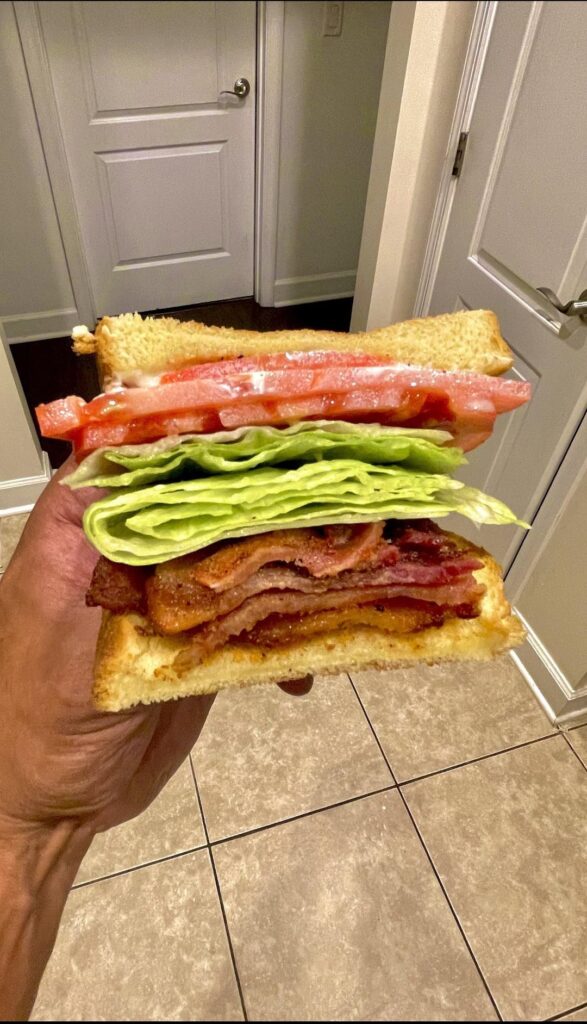 Applewood smoked bacon, lettuce and tomato on toasted brioche bread