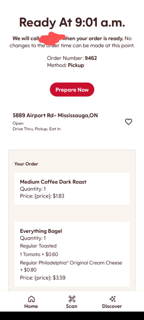 Free Tim Horton's breakfast