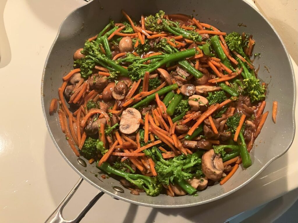 General Tso's broccoli and mushroom stir fry