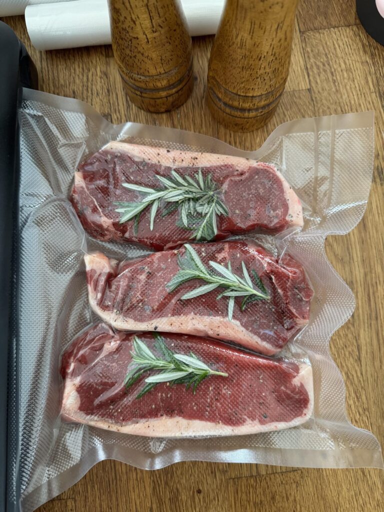Porterhouse @ 53c (128f) to make Ottolenghi steak and basil salad