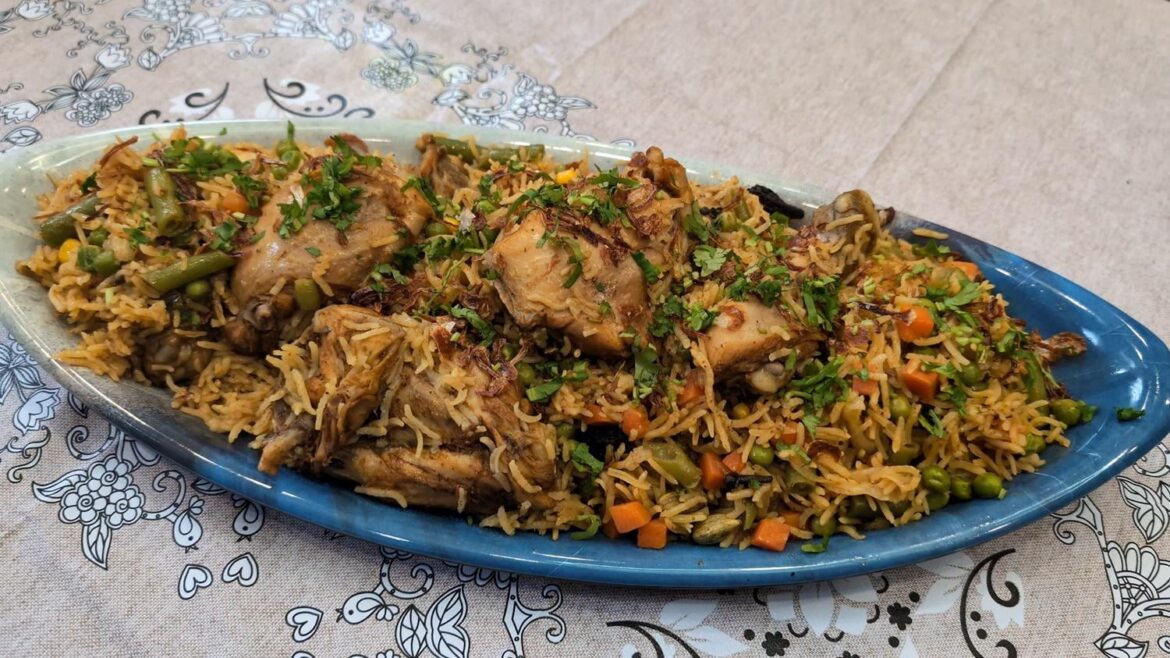 Spiced Chicken, mixed Vegetables and fluffy basmati rice all made in one-pot.