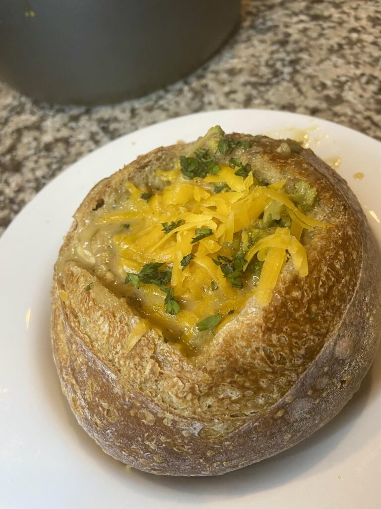 I Made Broccoli Cheddar Soup With My Sourdough Bread Bowl