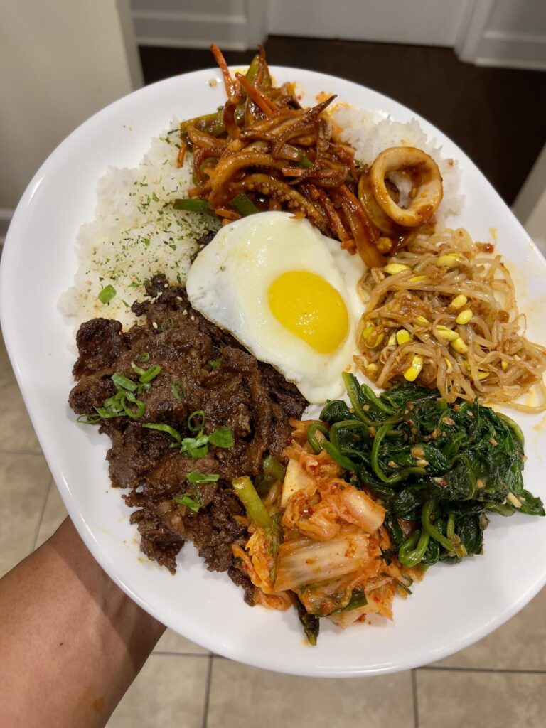 Spicy stir fried squid, bulgogi and some of my favorite sides