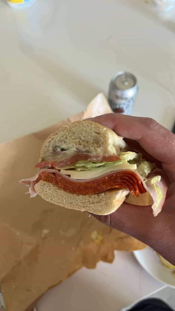 Local deli in Missouri. Pepperoni, cap, ham, lettuce, tomato, pickle, jalapeño, mayo, oil, vinegar. Insane sammy.