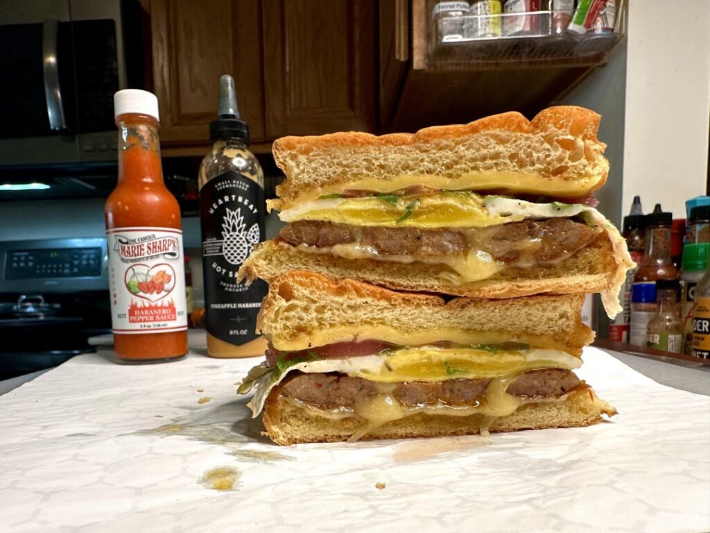 My sausage, egg, and cheese breakfast sandwich