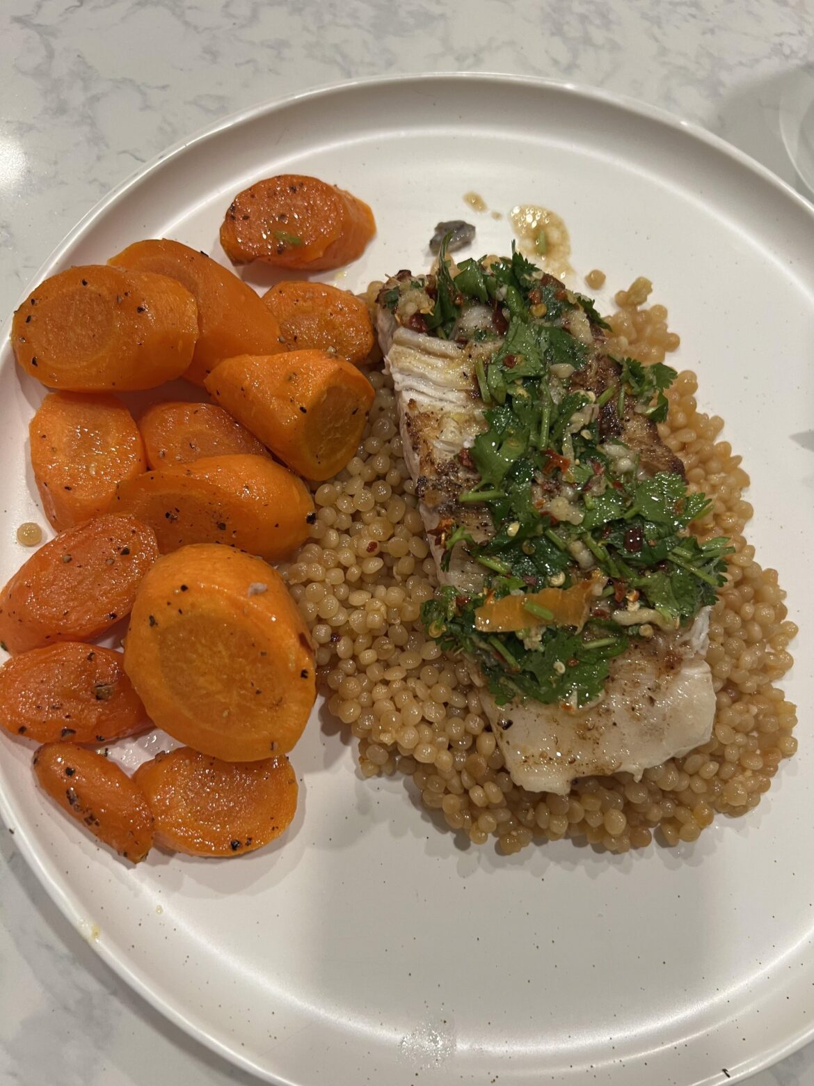 Barramundi with zesty cilantro sauce