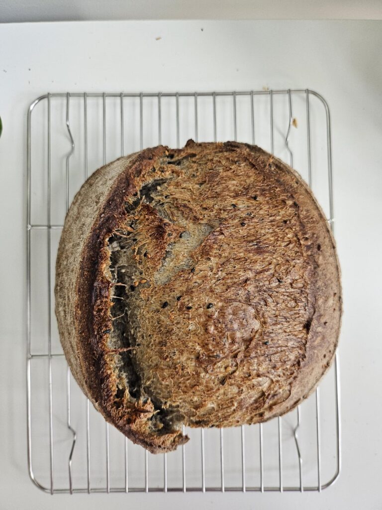 So proud of this sesame sourdough loaf!