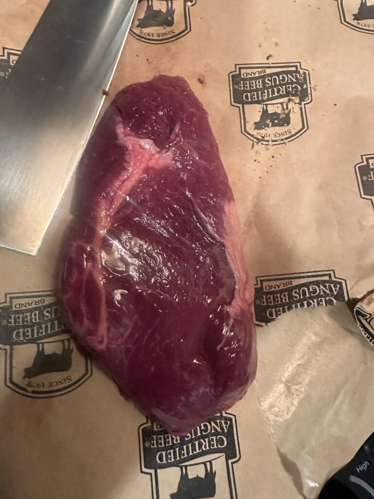 Bison ribeye before and after