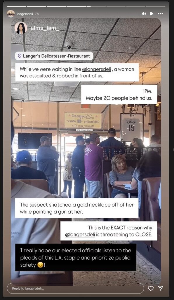 Westlake robbery victim flees into Langer’s Deli