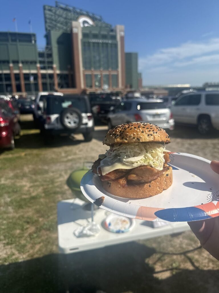 Grilled Cajun bbq chicken thighs with jalapeño slaw and pepper jack.